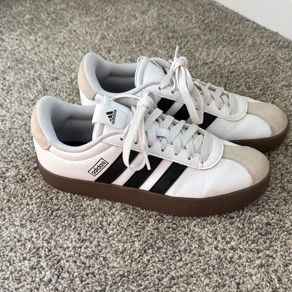 adidas Shoes - Adidas Classic White and Black Sneakers with Brown Sole